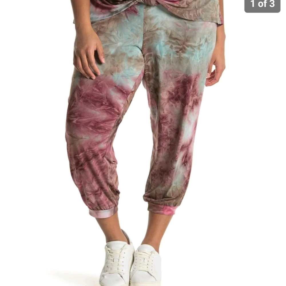West Kei Tie Dye Knit Jogger Pants/ taupe, Size 1X Plus, NWT